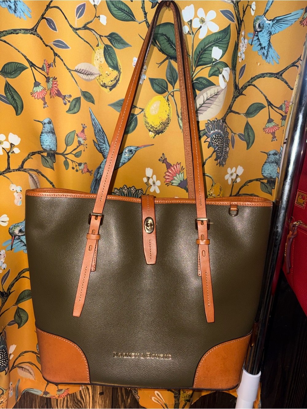 Dooney & Bourke Olive Green and Tan Claremont Leather Dover Bag